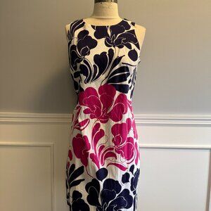 London Times Dress | Blue Pink White | Flowered | Zipper Back